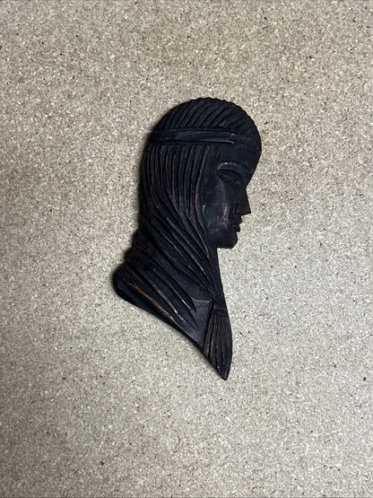 Osabel Tallado A Mano Argentina Wood Carving Lady Head Small Wall Hanging Art