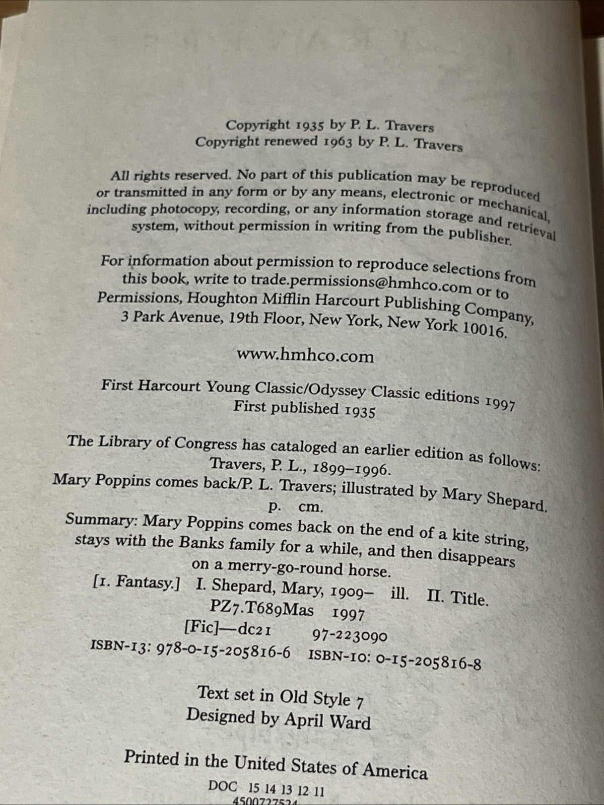 Mary Poppins Comes Back by P.L. Travers - 1997