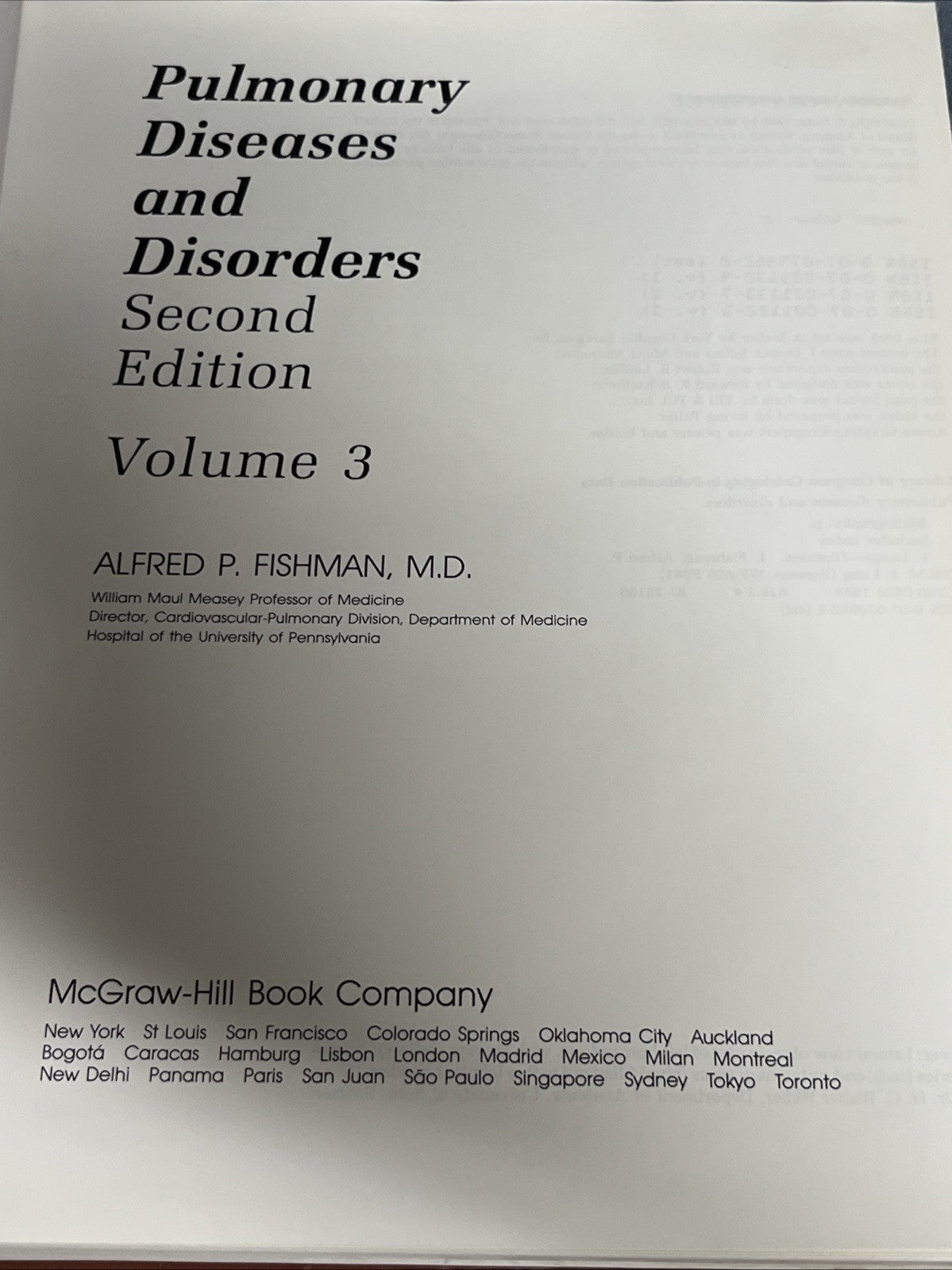 Pulmonary Diseases and Disorders, 2nd Ed, Alfred Fishman, 4 Volume Set,1988/1992