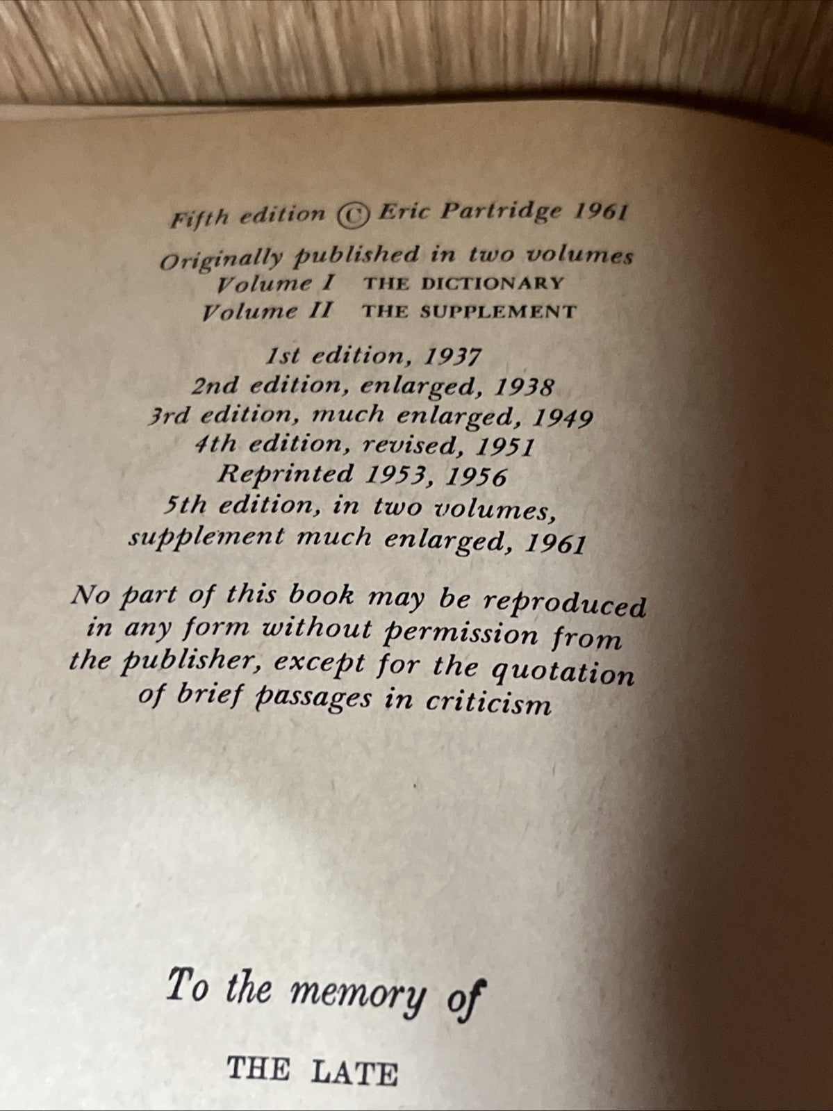A Dictionary of SLANG and Unconventional English Eric Partridge 1961 5th Edition