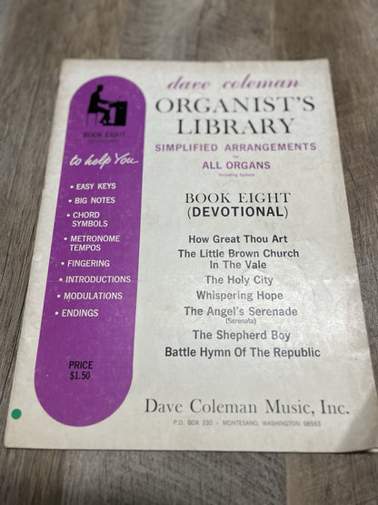 Dave Coleman Organist's Library Bk 8 Devotional '66 Simplified Organ Songbook B4