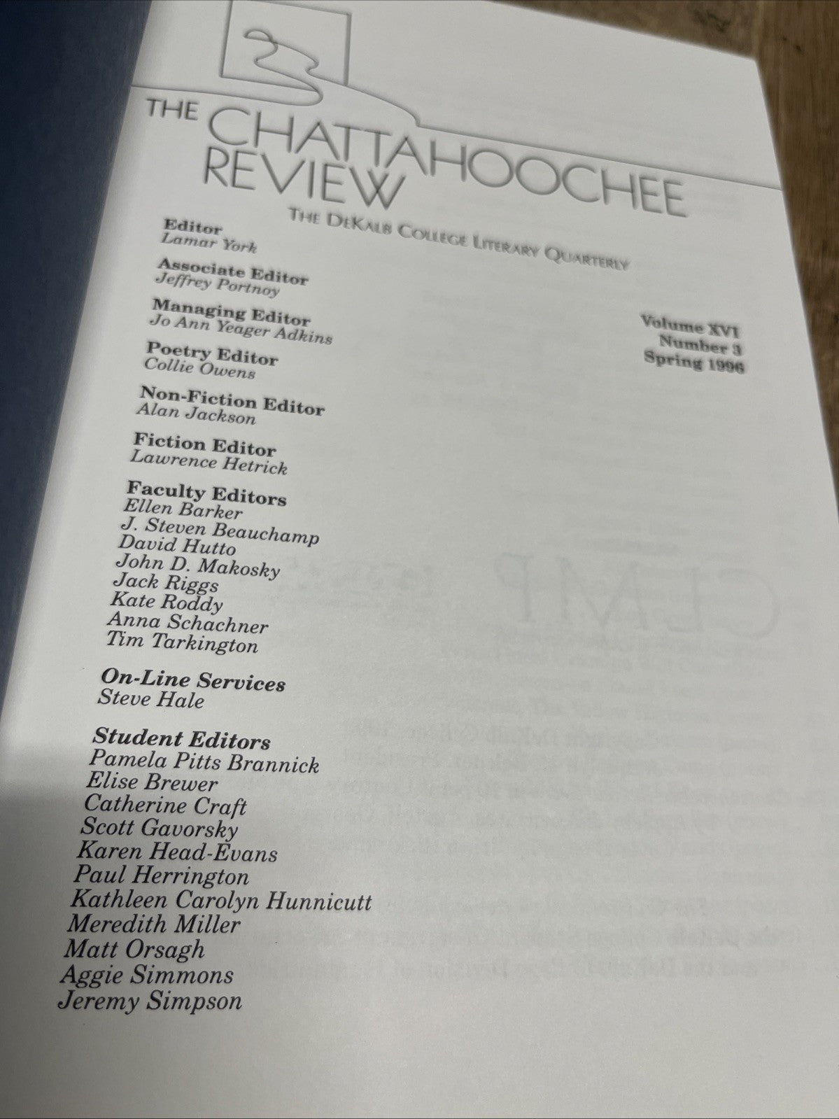 Chattahoochee Review: The DeKalb College Literary Quarterly Volume XVI #3