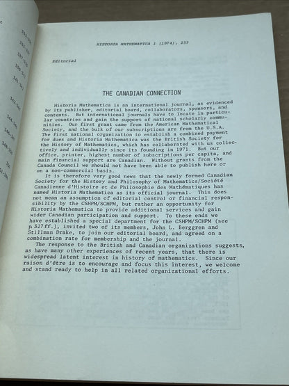 Historia Mathematica, Vol. 1, PP.253-386 / August  1974 International Journal..