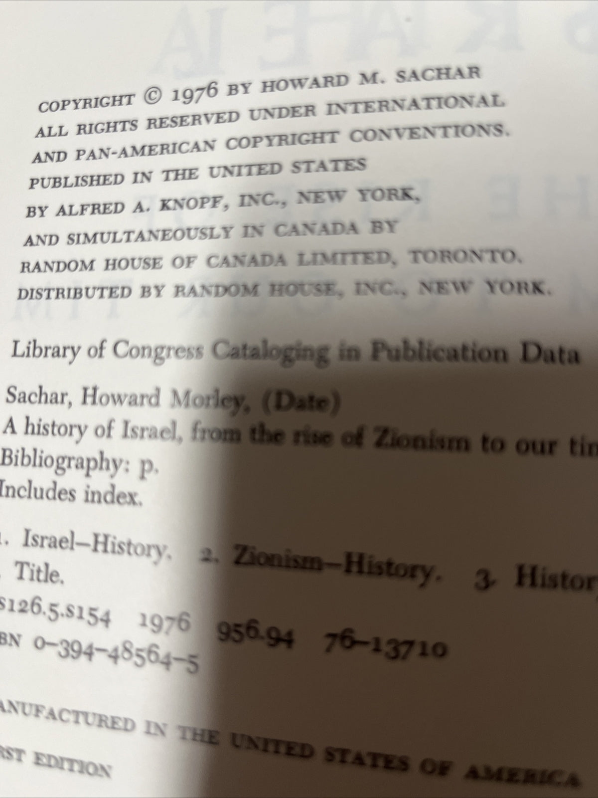 A History of Israel From The Rise Of Zionism by Howard Morley Sachar, 1st E 1976