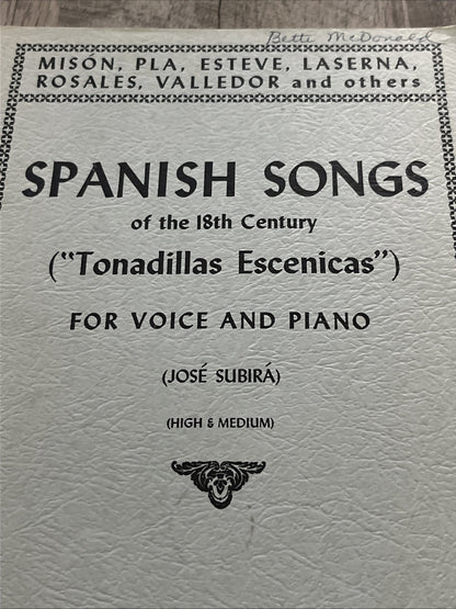 Spanish Songs of 18th Century ( Tonadillaa Escenicas) For Voice & Piano ESP/ EN