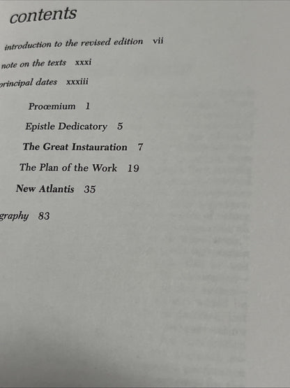 The Great Instauration and New Atlantis by Francis Bacon Paperback Book 1989