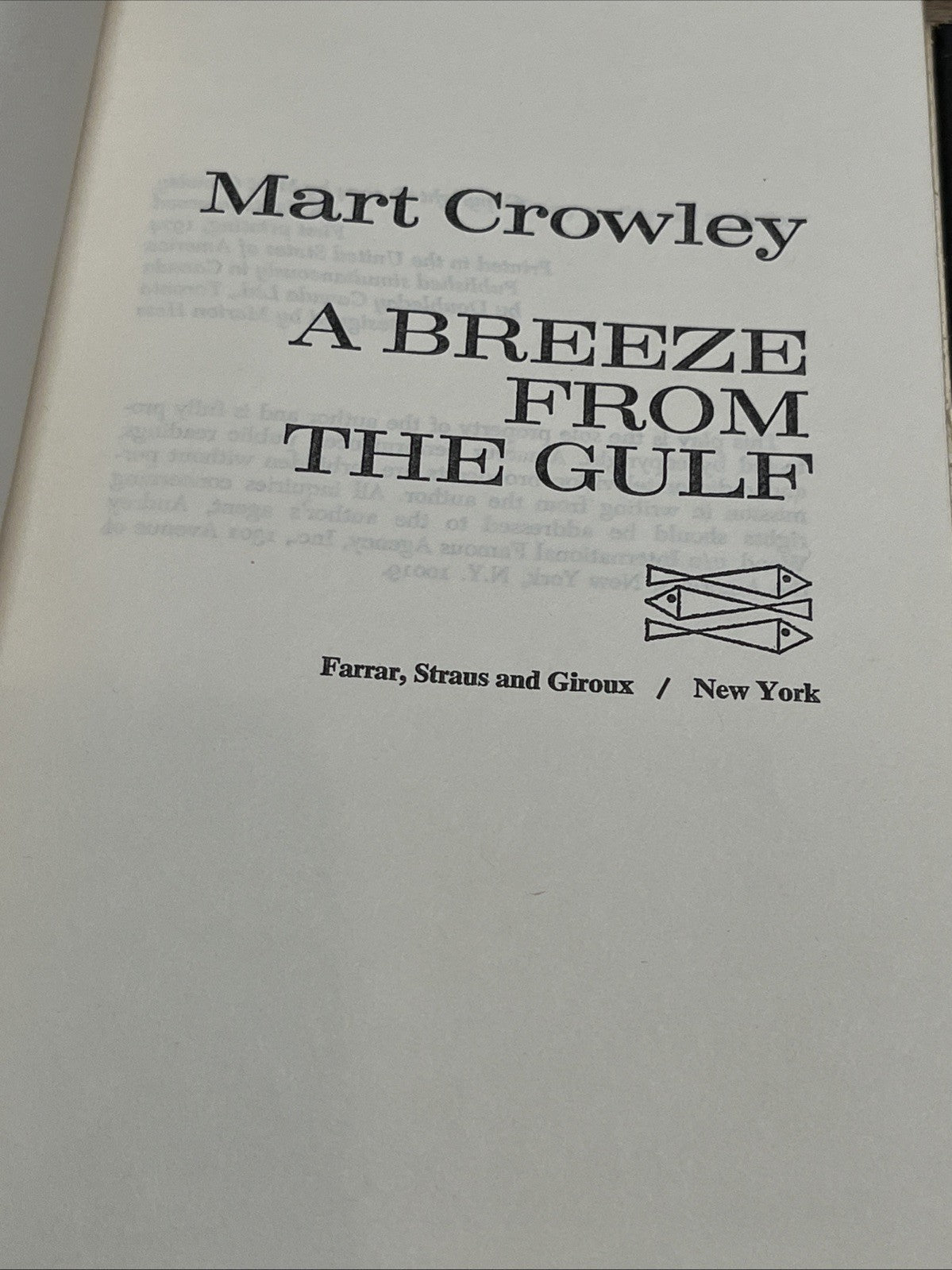 A Breeze from the Gulf 1974 by Mart Crowley (Farrar Straus & Giroux, BC Edition