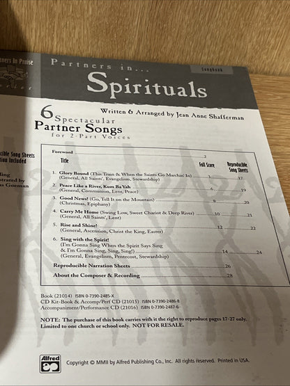 Jean Anne Shafferman PARTNERS IN SPIRITUALS: 6 SPECTACULAR PARTNER SONGS ( No CD