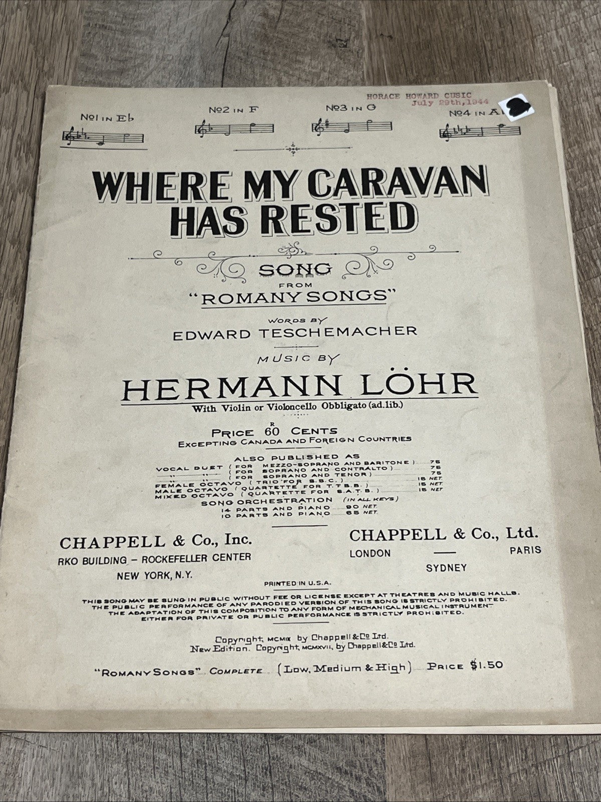 Where My Caravan Has Rested Sheet Music From Romany Songs Hermann Lohr 1939