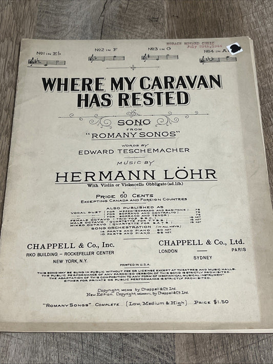 Where My Caravan Has Rested Sheet Music From Romany Songs Hermann Lohr 1939