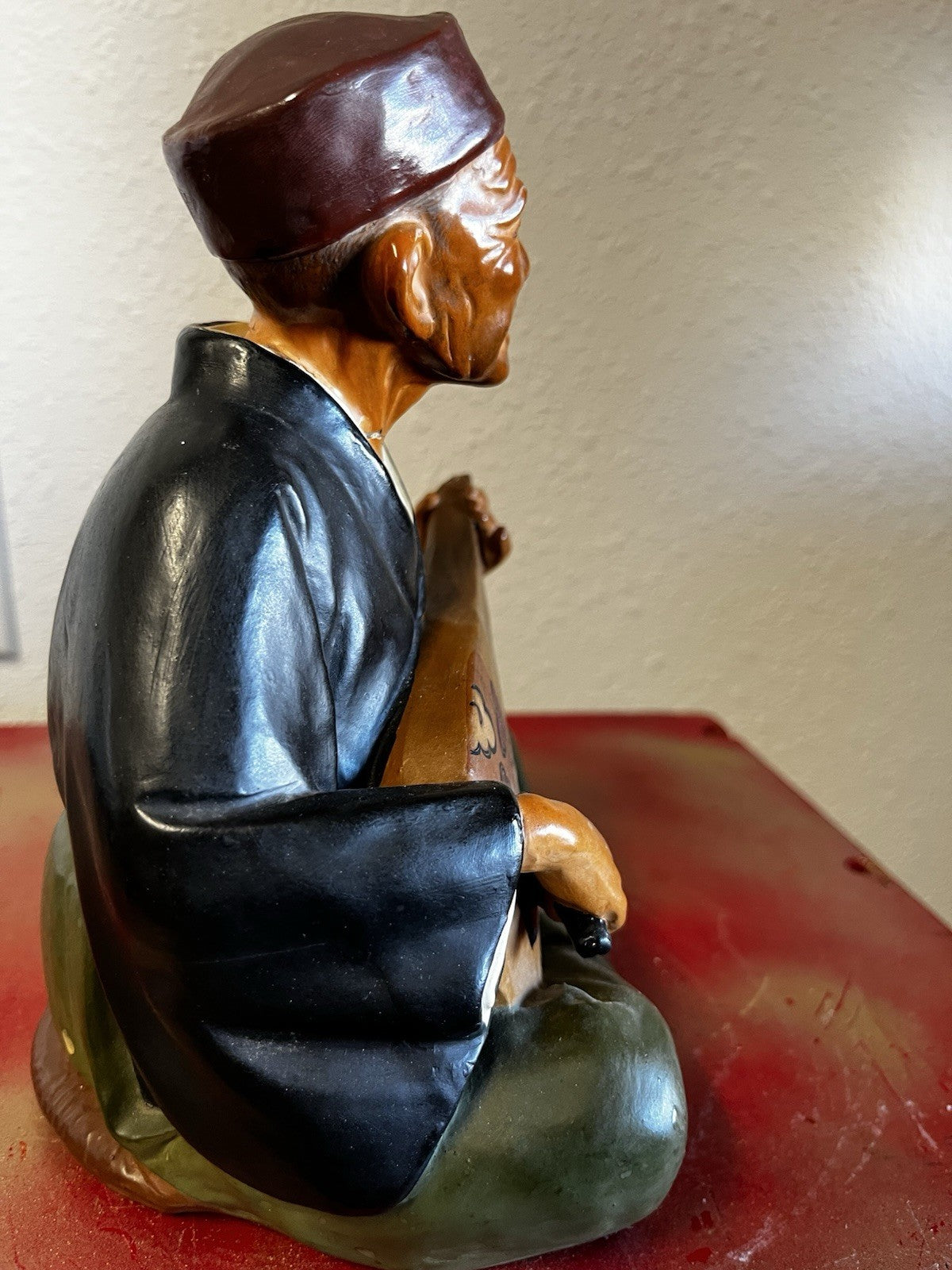 Hakata Urasaki Old Man Biwa Instrument Japanese Figurine Top of Biwa Is Broken