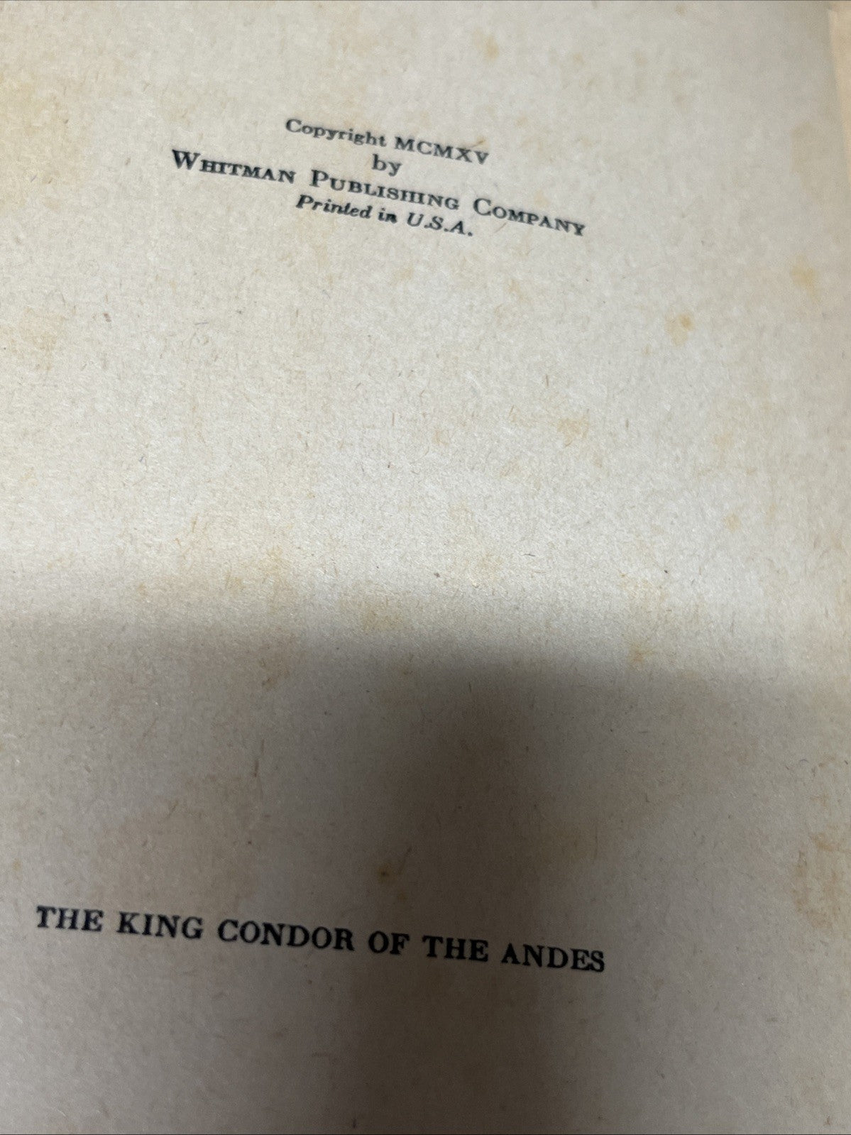 The King Condor of the Andes by Elliot Whitney 1915 Vintage Book