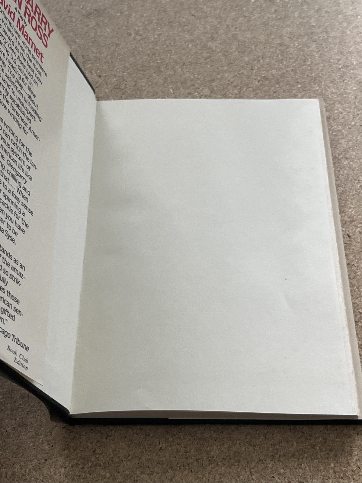Glengarry Glen Ross A Play by David Mamet (1983, Hardcover)