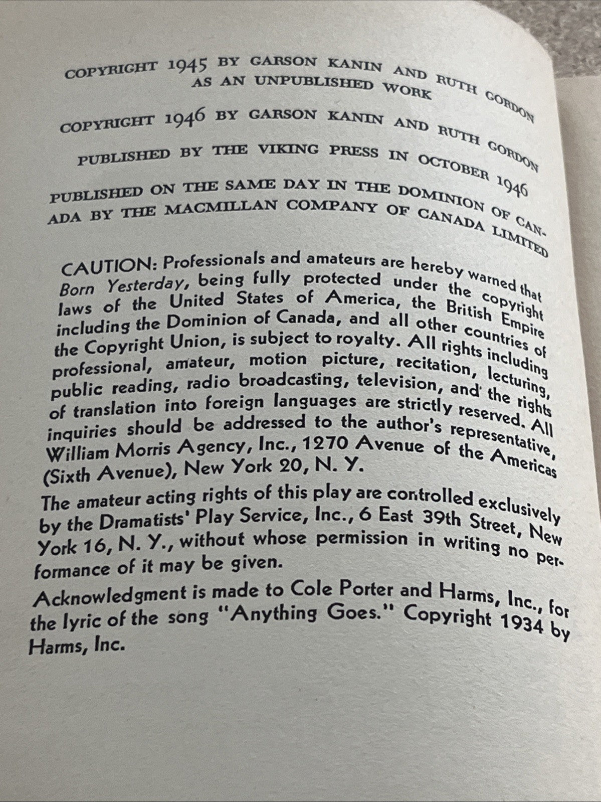Born Yesterday by Garson Kanin, 1946 Edition