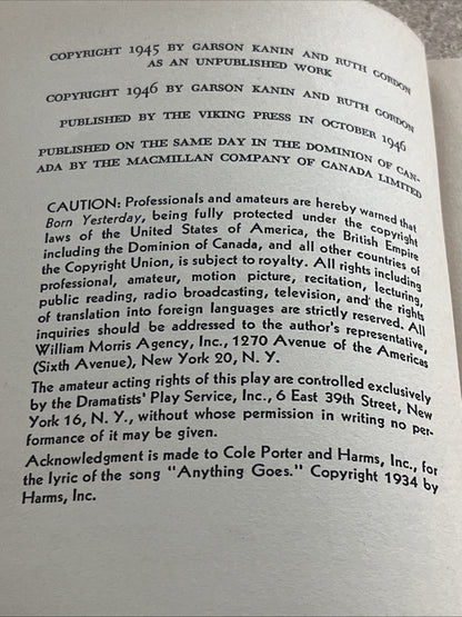 Born Yesterday by Garson Kanin, 1946 Edition