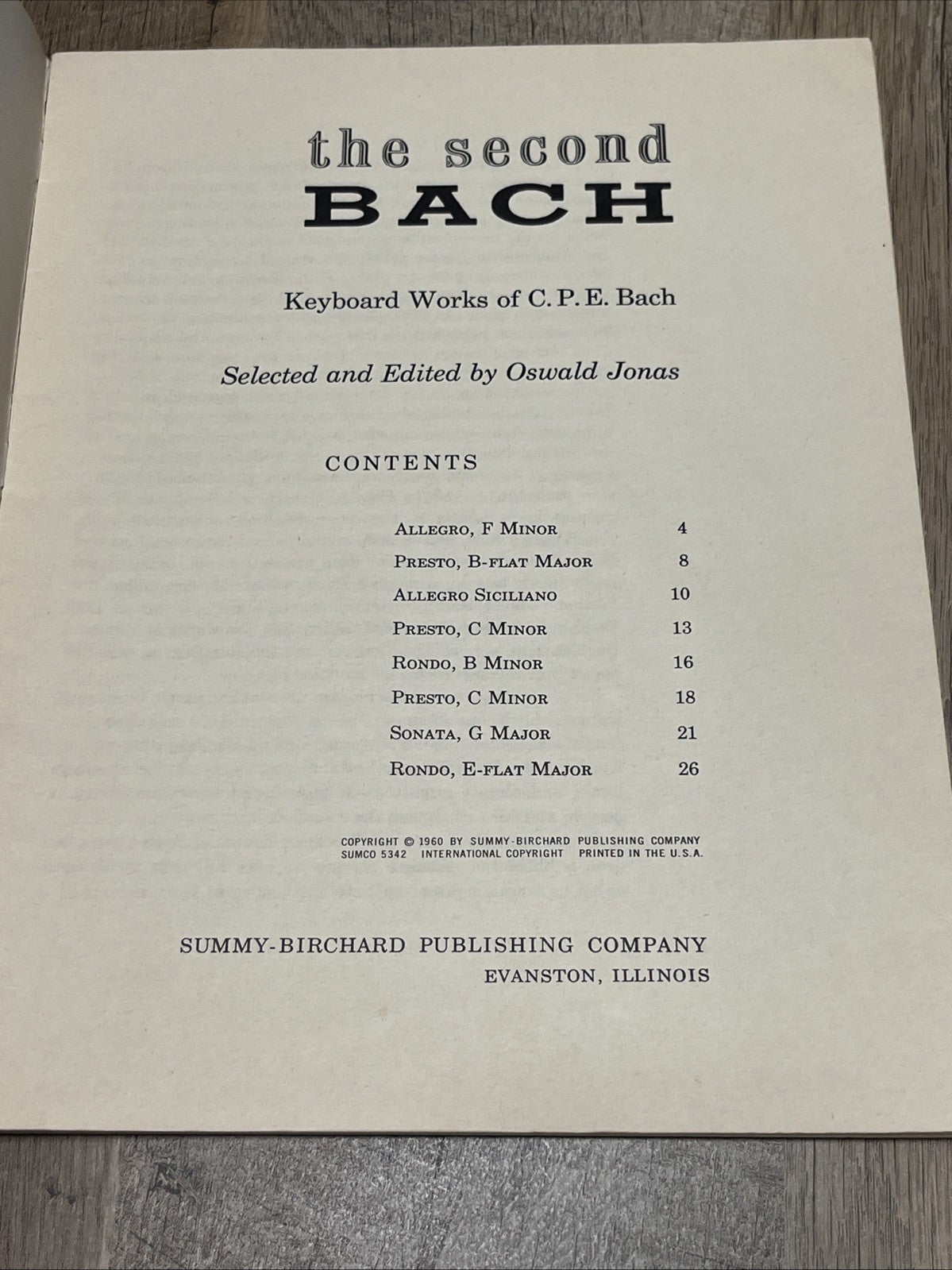 The Second BACH Keyboard Works of C.P.E Bach Selected and Edited By Oswald Jonas