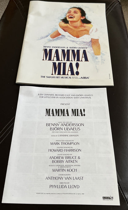 Mama Mia Program With 2 Panel Insert ABBA Play Theatre