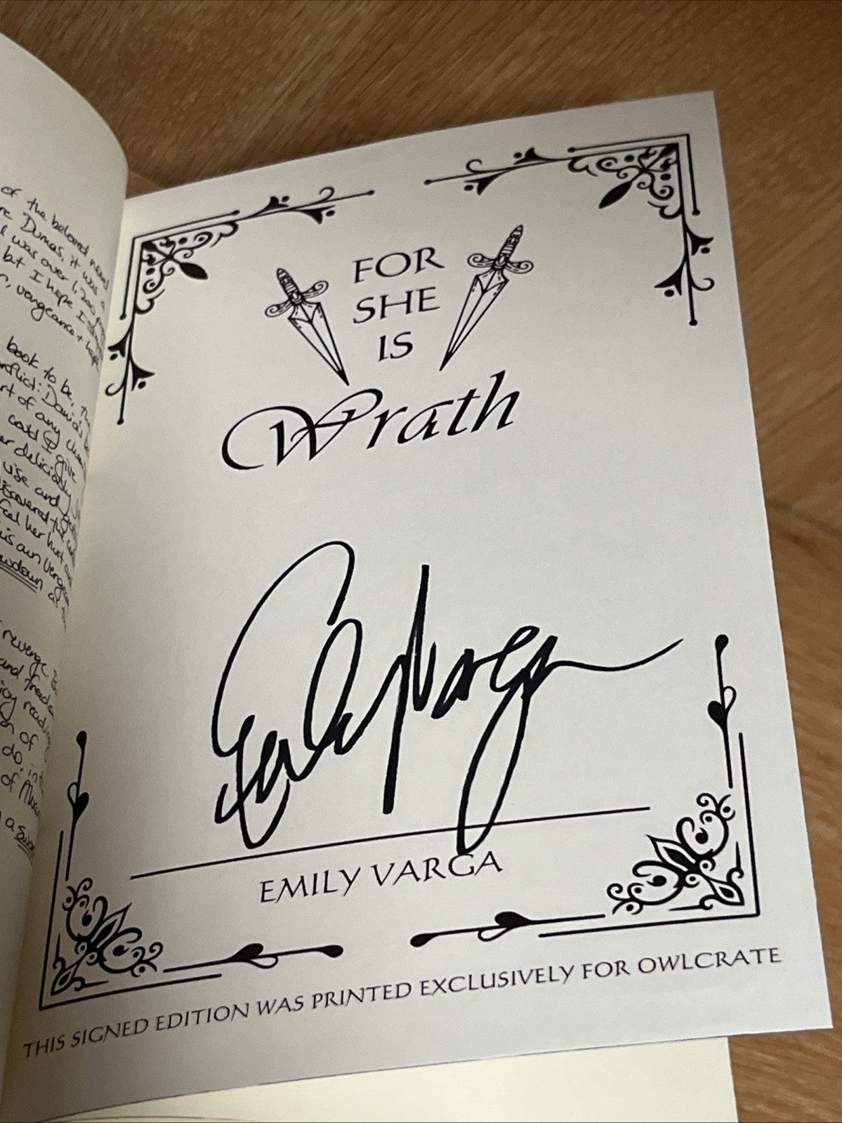 For She Is Wrath Emily Varga OwlCrate 1st Edition Hardcover Signed 9781250877383