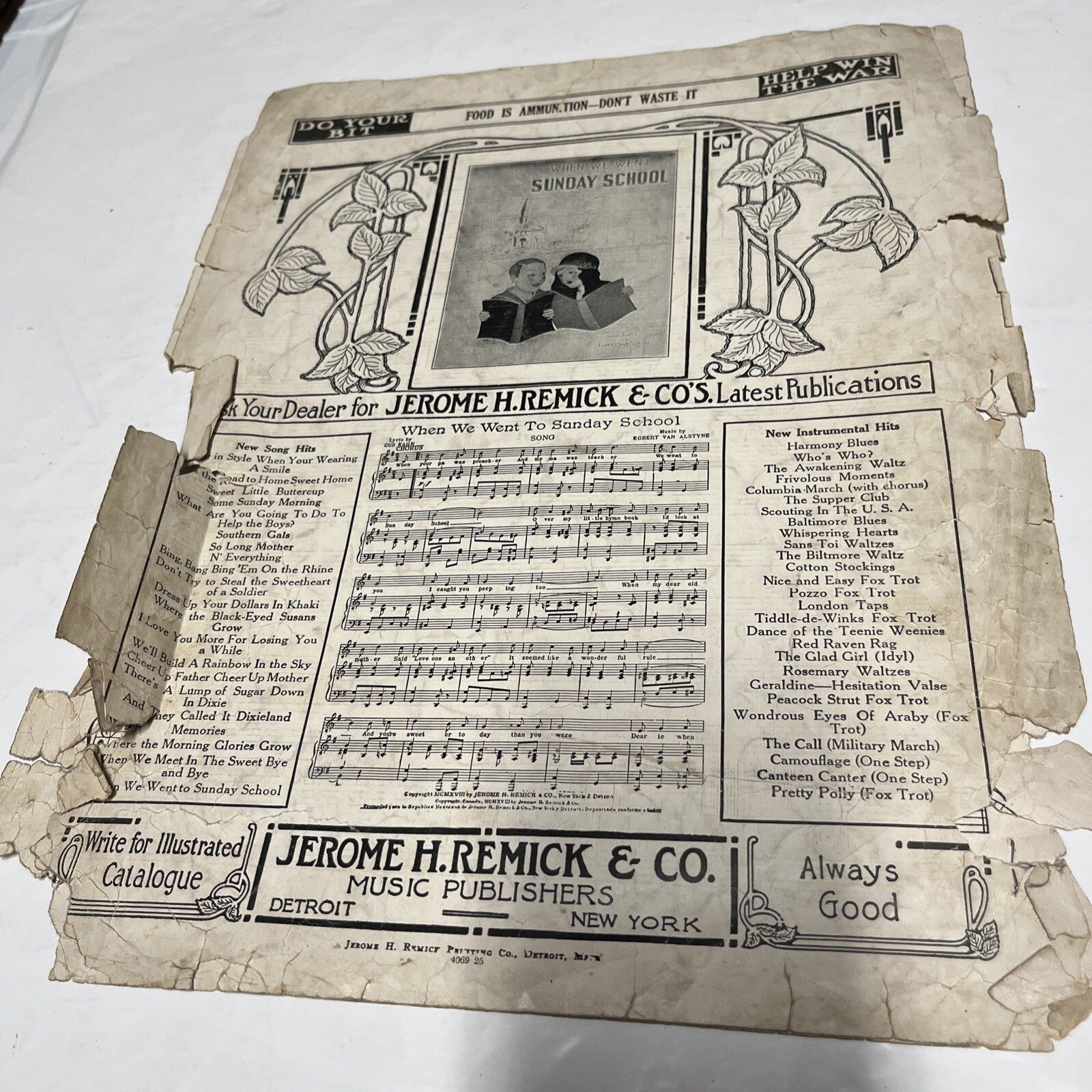 So Long, Mother (1917)  Al Jolson, WW1 Era Vintage Original Sheet Music See pic