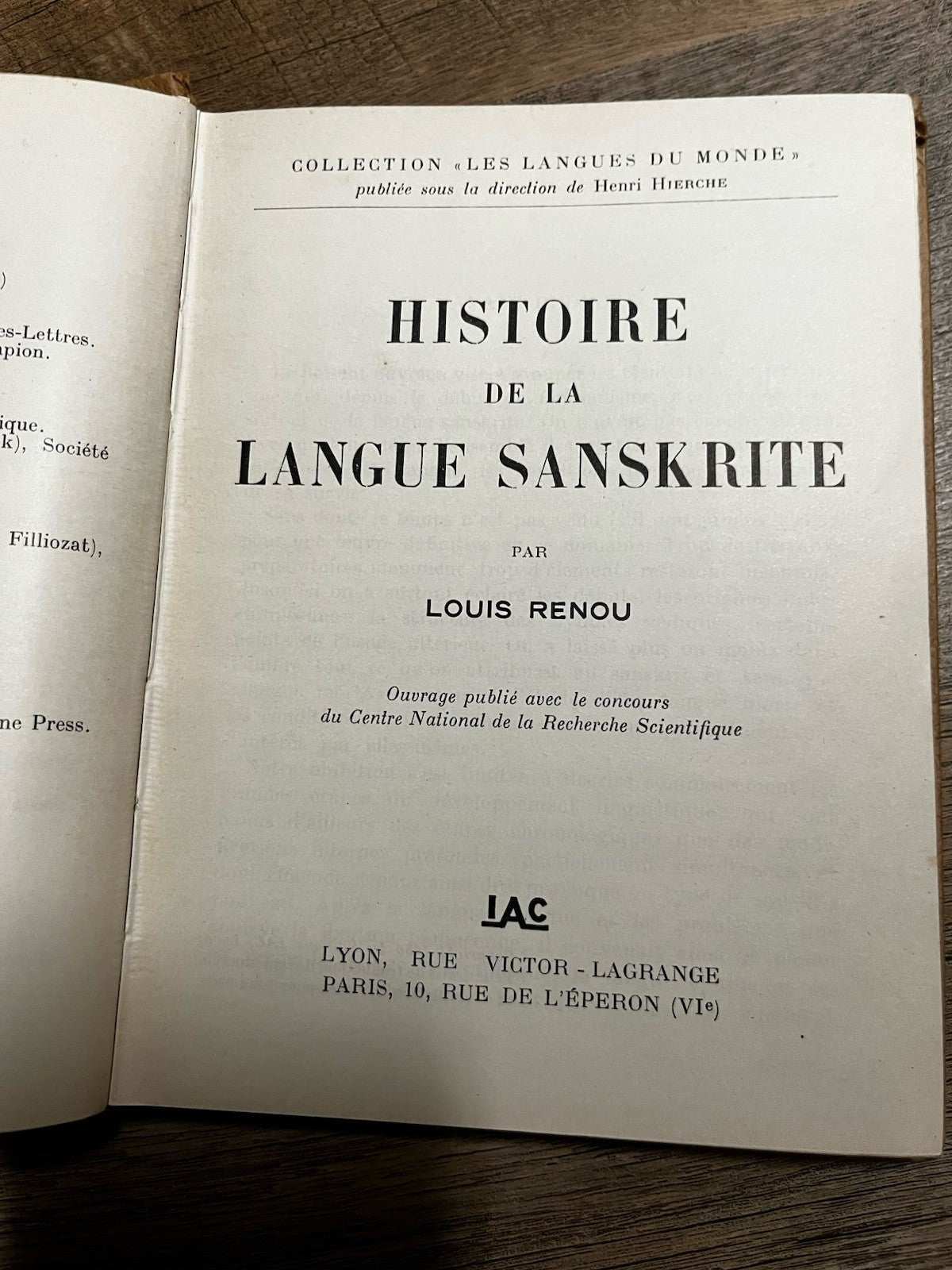 Histoire De La Langue Sanskrite - Renou, Louis Premier Edition 1956