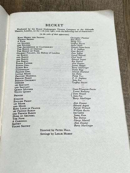 Samuel French BECKET OR THE HONOUR OF GOD: A PLAY IN FOUR ACTS By Jean Anouilh..