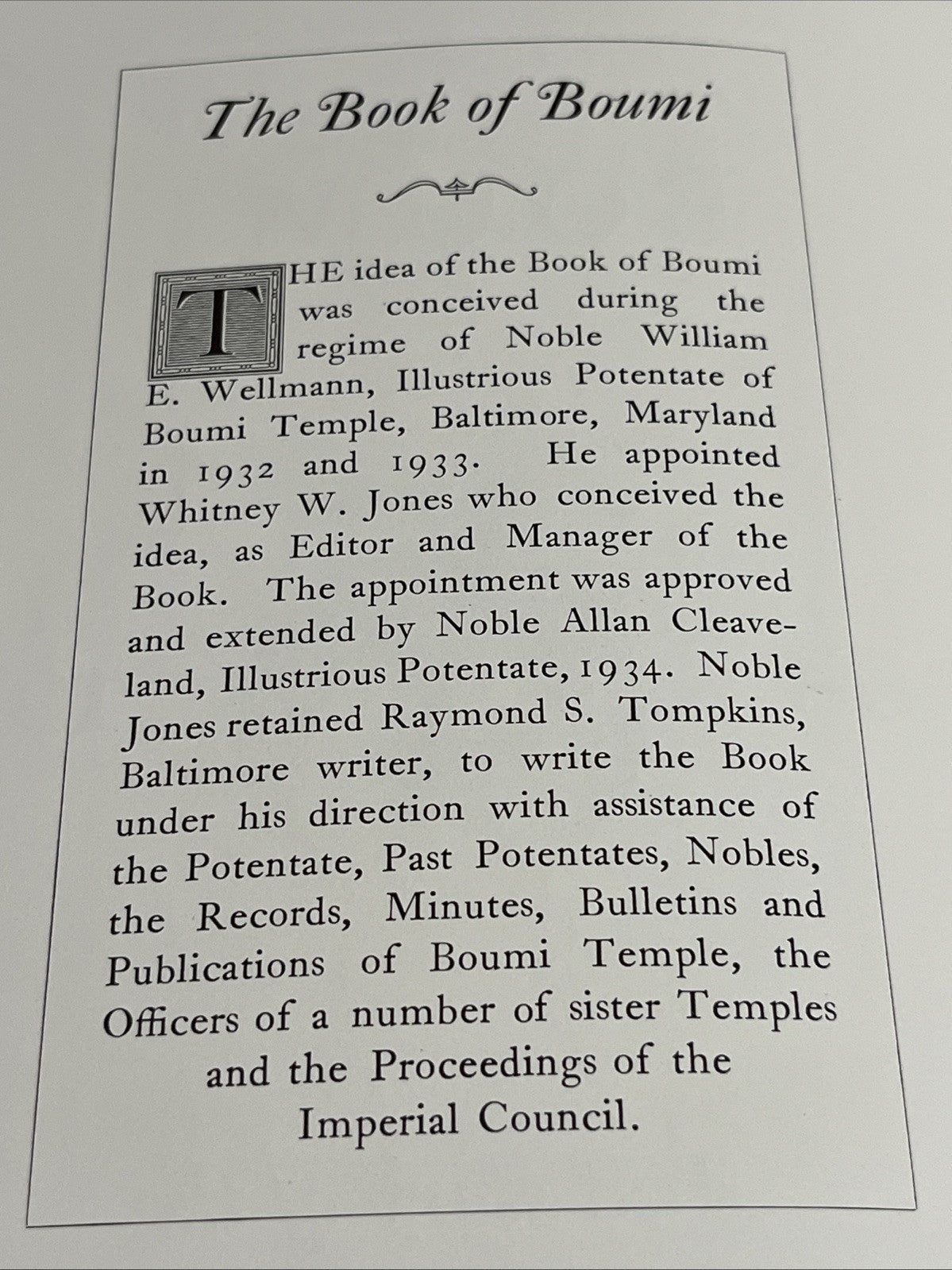 The Book Of BOUMI 1884-1934 And Story Of The Mystic Shrine, Ist Edition Tompkins