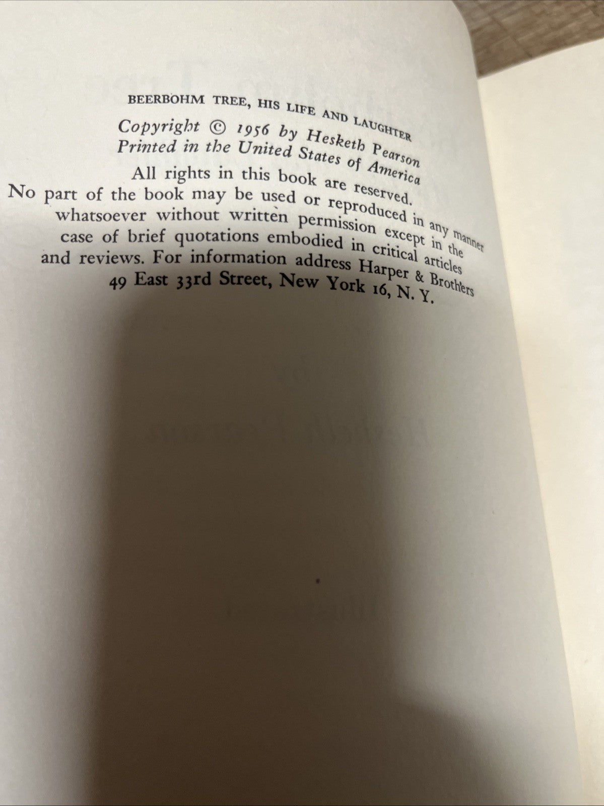 Beerbohm Tree: His Life and Laughter 1st Edition by Hesketh Pearson 1956