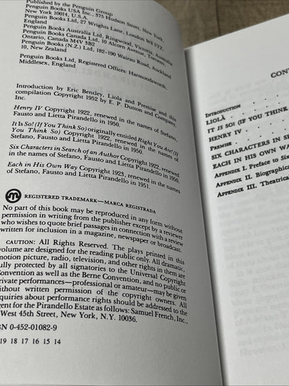 Vintage 50s Naked Masks: Five Plays by Luigi Pirandello