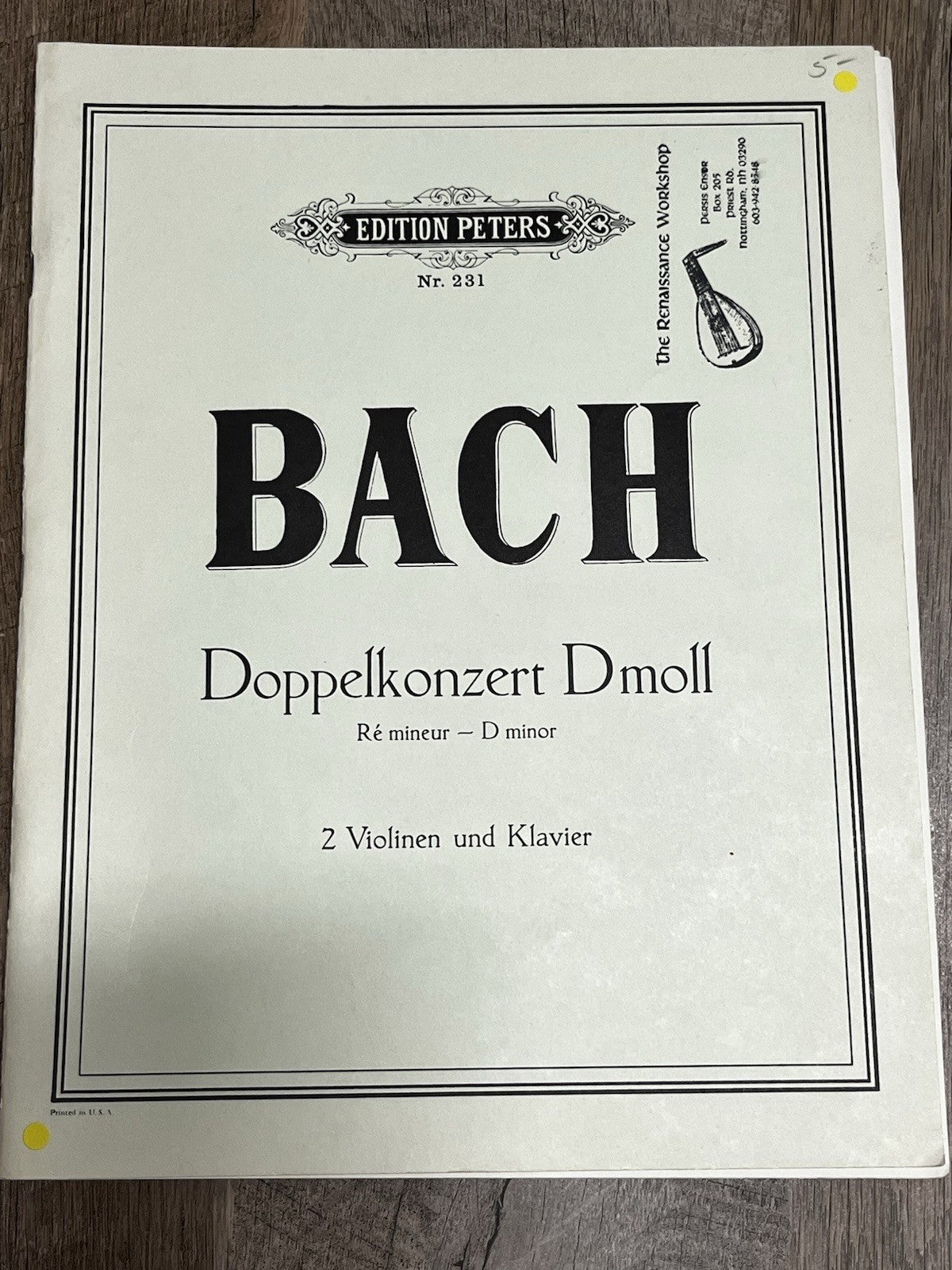 Bach Doppelkonzert Dmoll Sheet Music Edition Peters 231 🎻 Concerto 2 Violins