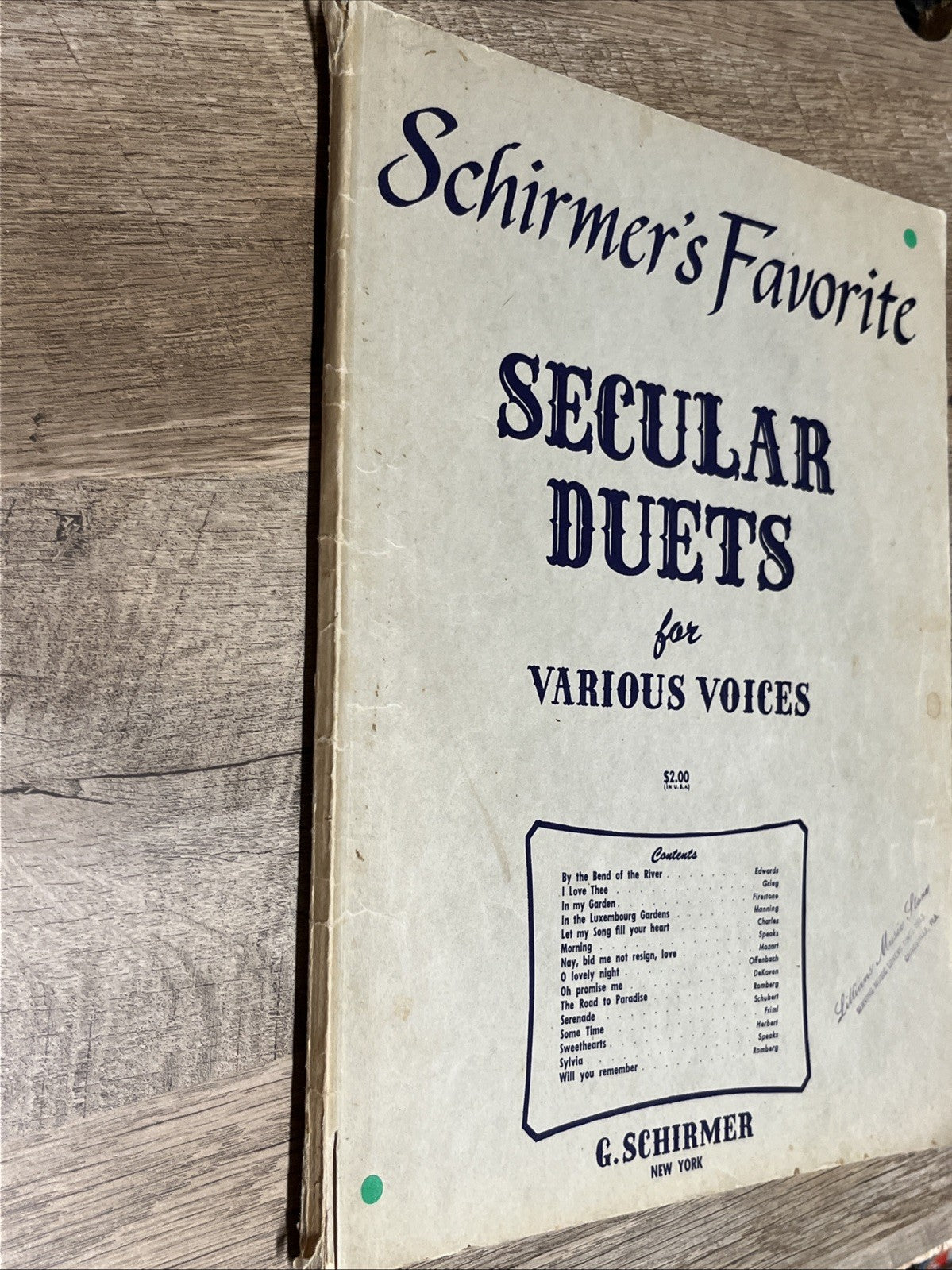 Schirmer’s Favorite Secular Duets For Various Voices - Song Book 1954