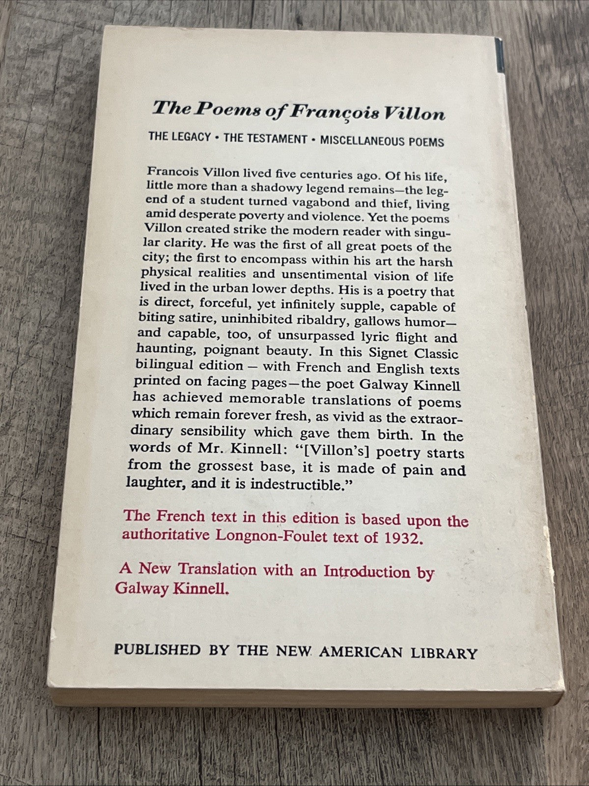 The Poems Of Francois Villon French - English edition 1965 (2d)