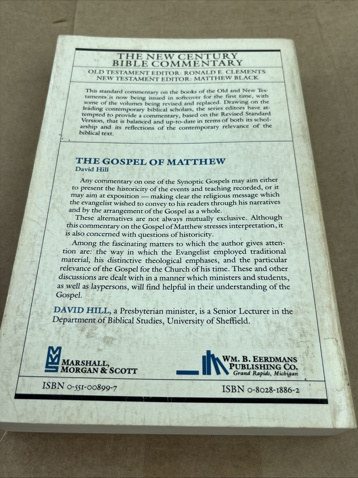 The New Century Bible Commentary: The Gospel Of Matthew By David Hill