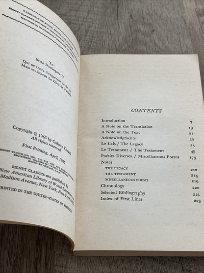 The Poems Of Francois Villon French - English edition 1965 (2d)