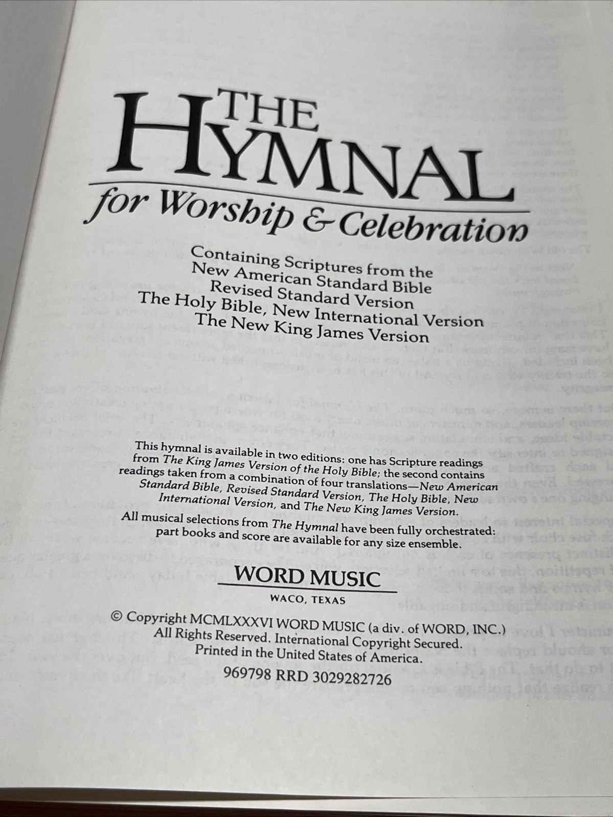 The Hymnal for Worship and Celebration Gray Hardcover 1986 /EX Libris