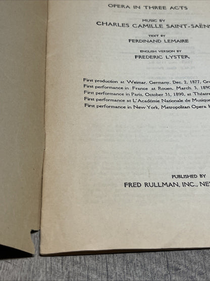 Metropolitan Opera Libretto Samson ET Dalila Opera In Three Acts ..1935