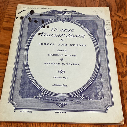 Classic Italian Songs for School and Studio Book, by mabelle glenn, bernard u.