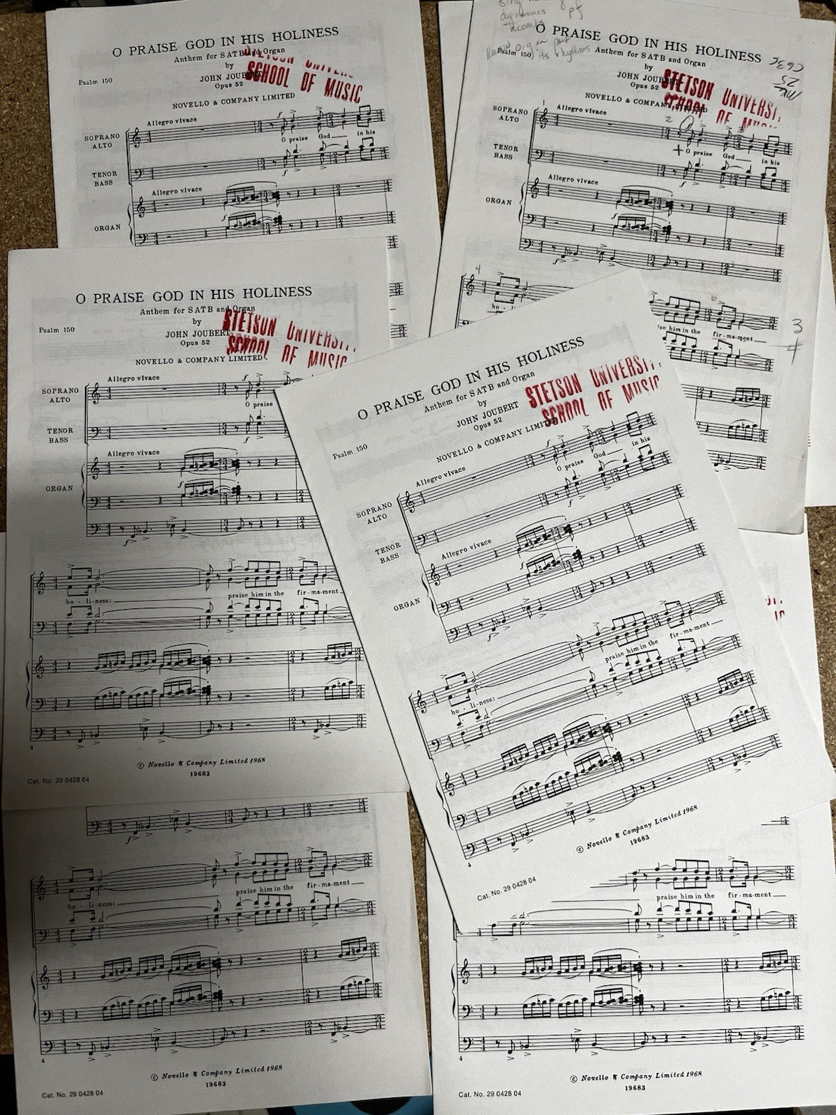 Lot of 7 - O Praise God In His Holiness Anthem for SATB & Organ #19683 Sheets