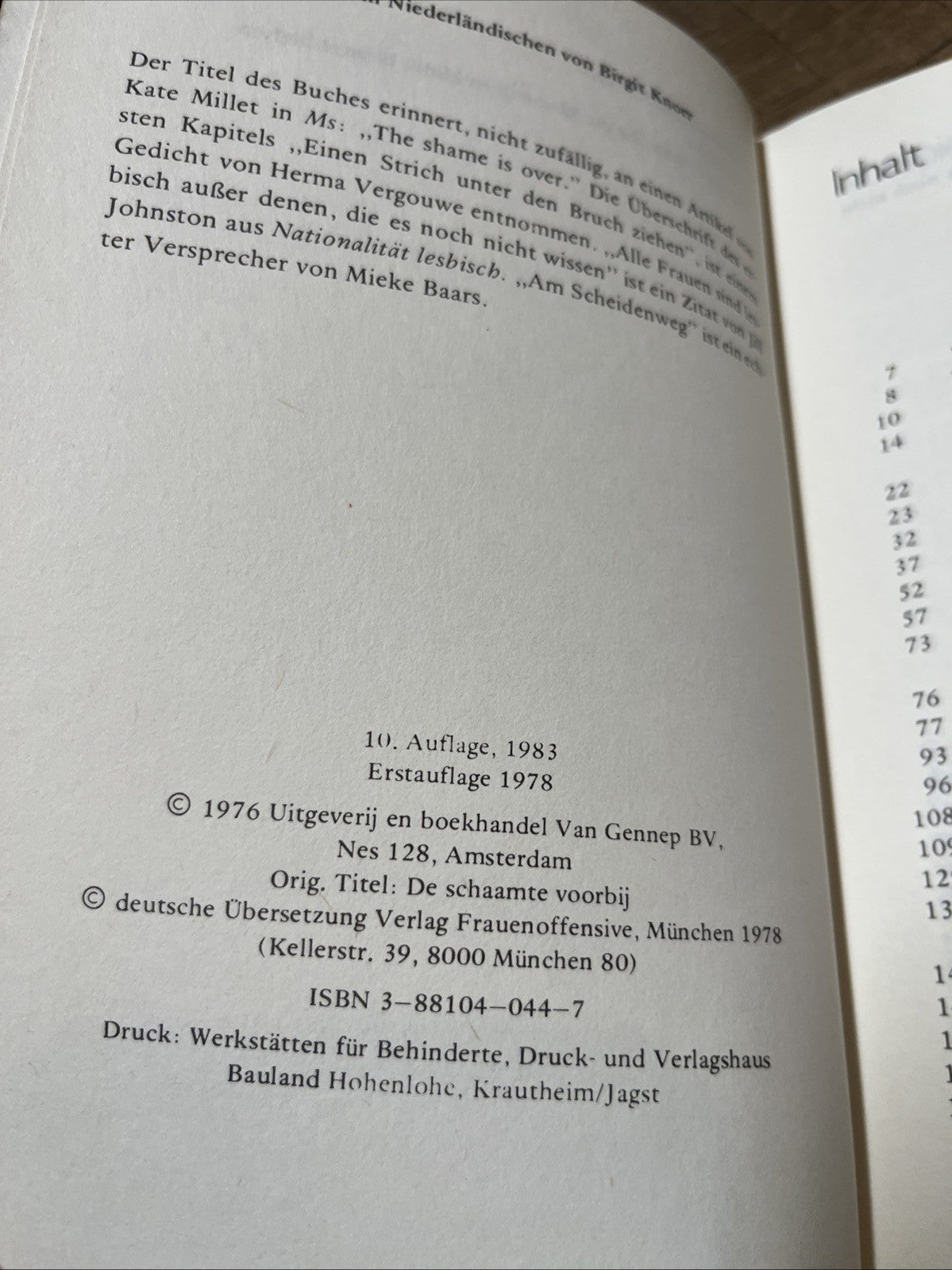 Anja Meulenbelt Die Scham ist vorbei : Eine persönliche Erzahlung. 1983 German