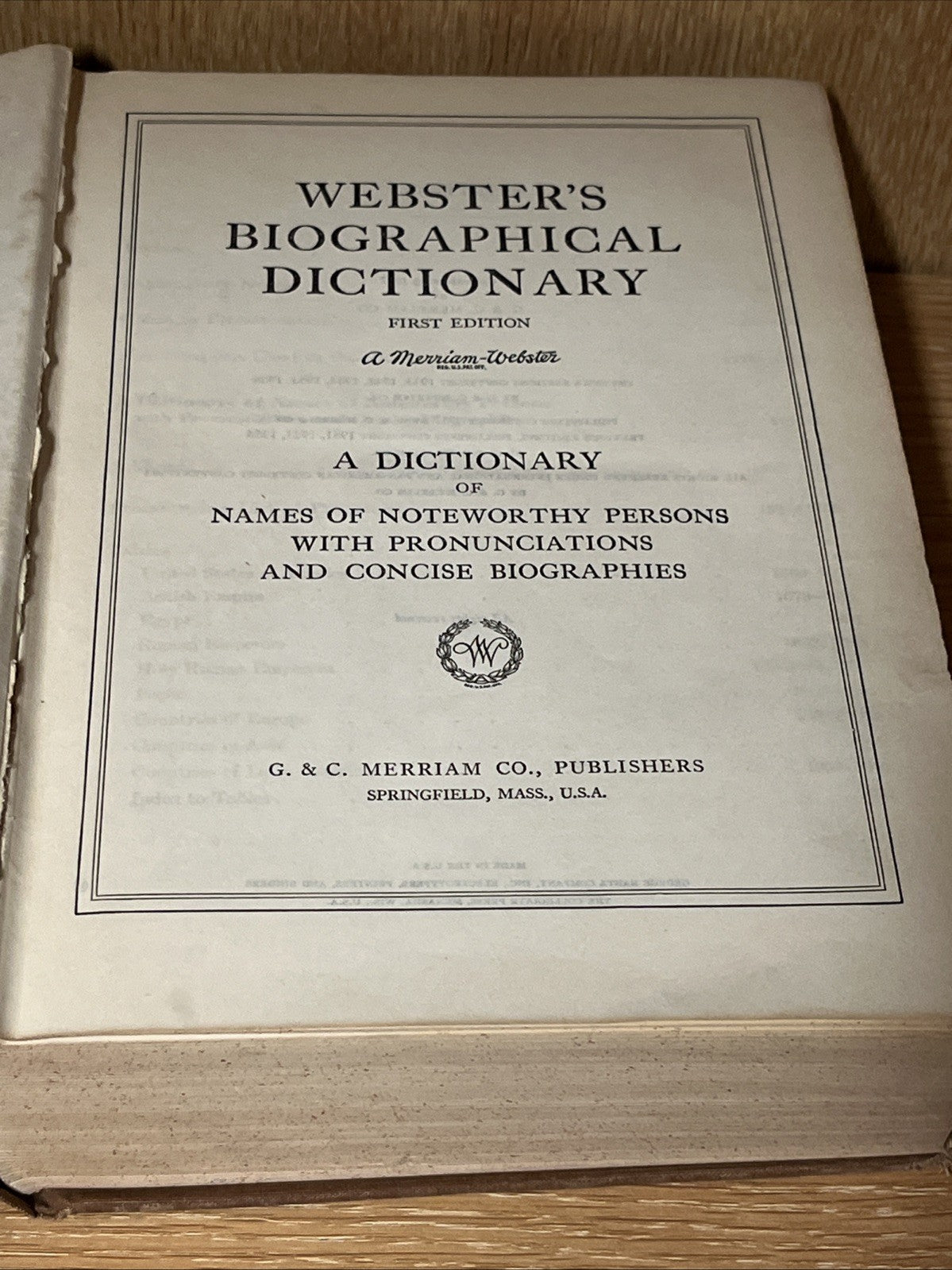 Webster's Biographical Dictionary, A Dictionary of Names Of Noteworthy 1957