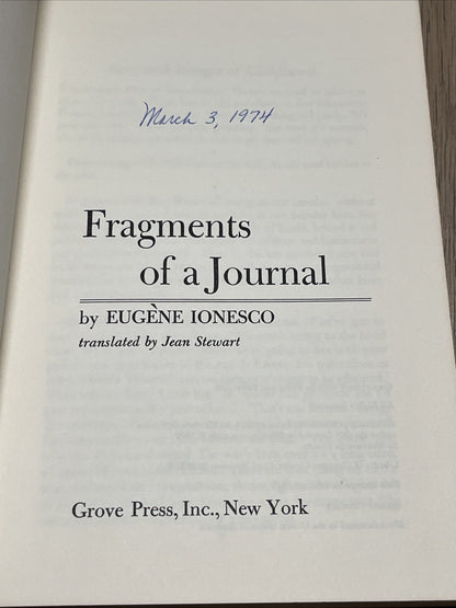 Fragments of a journal, Eugene Ionesco, paperback, 1st Evergreen edit.,USA, 1969