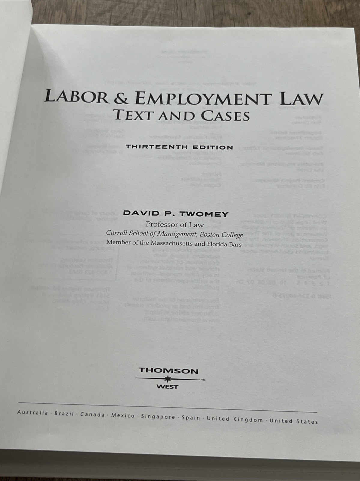 LABOR & EMPLOYMENT LAW: TEXT AND CASES By David Twomey - Hardcover **Excellent**