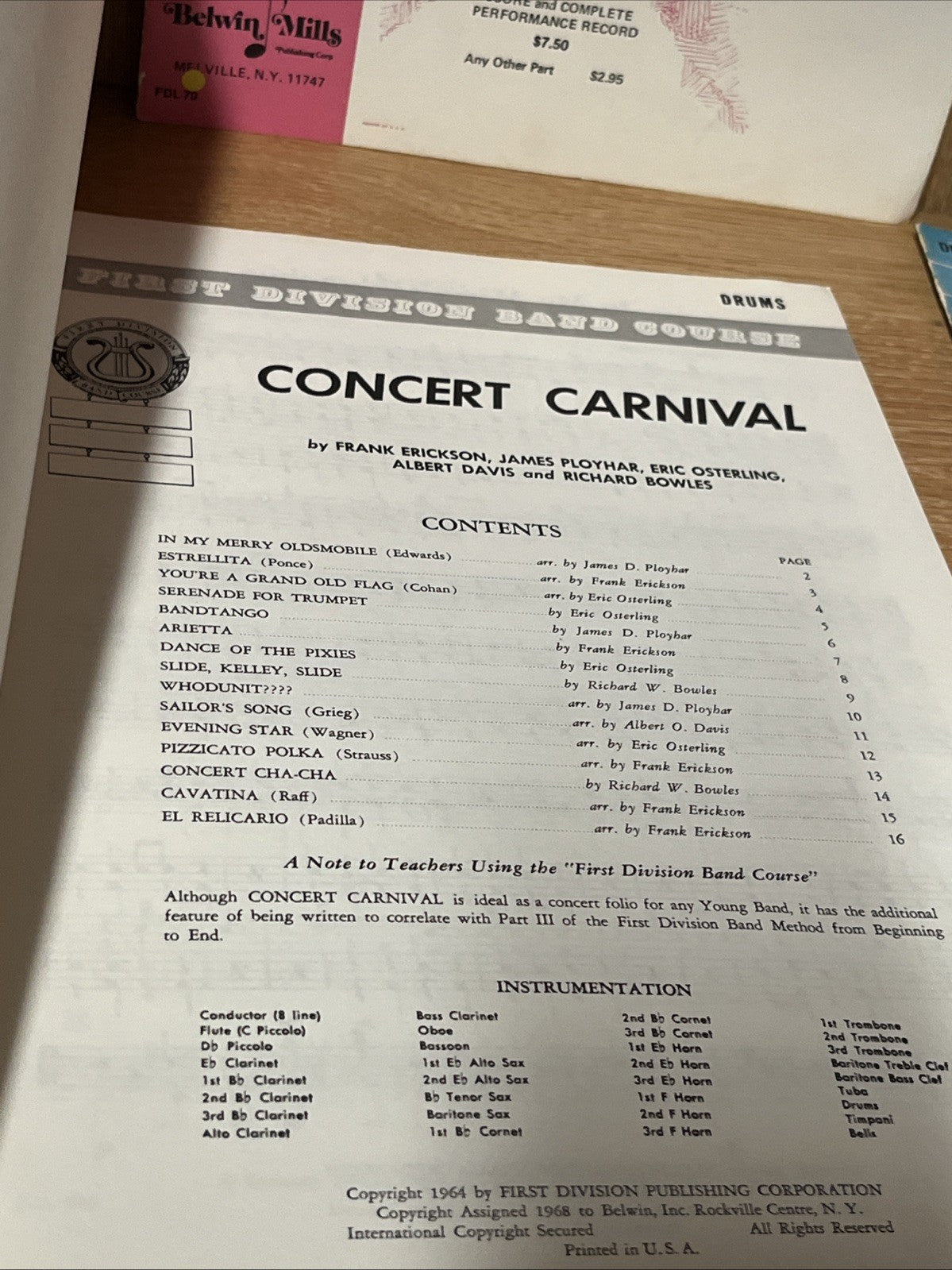 drum sheet music books first division band course Method Vintage 1960s Lot 4
