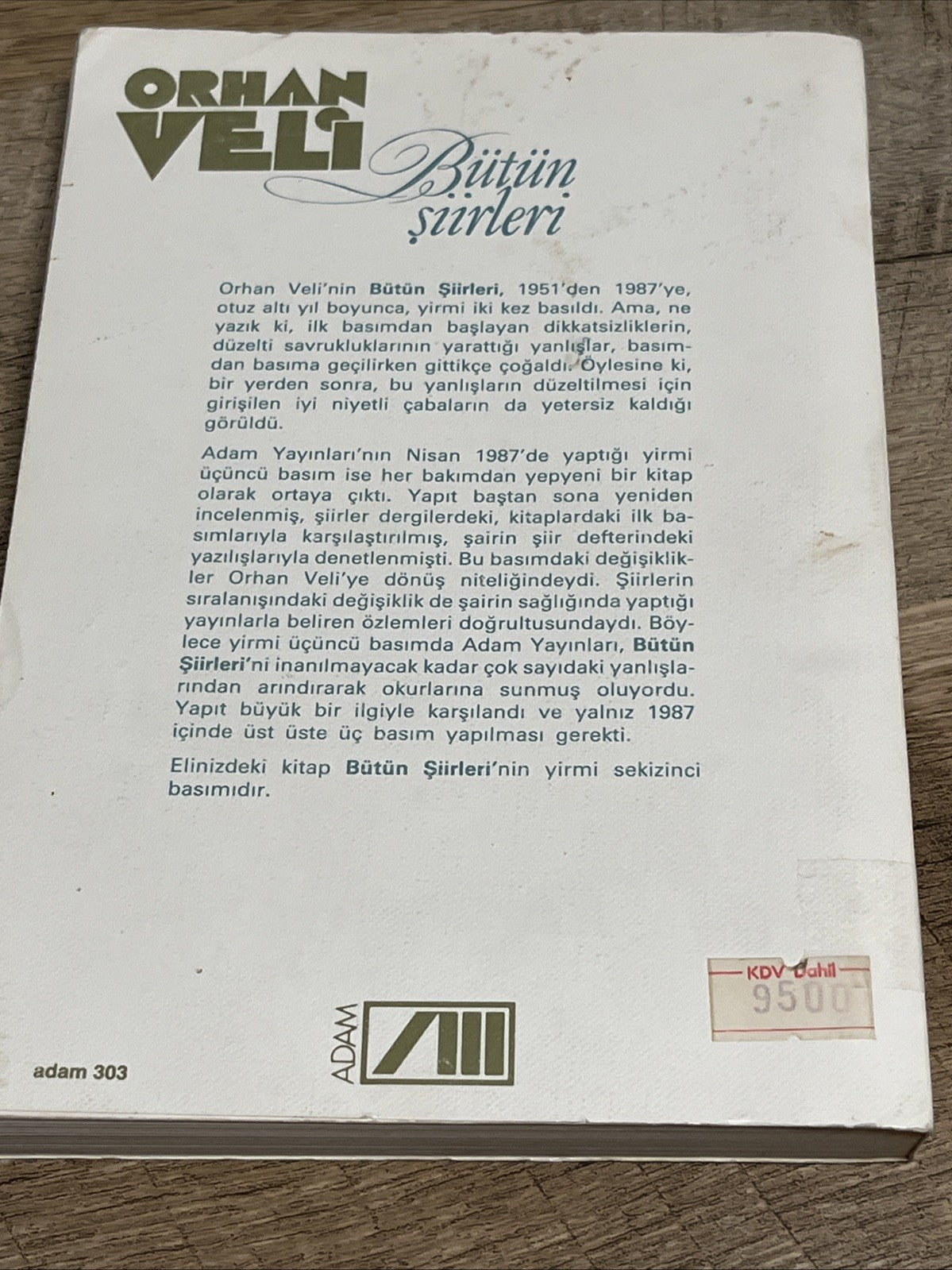 Bütün Şiirleri,Orhan Veli Kanık 1989