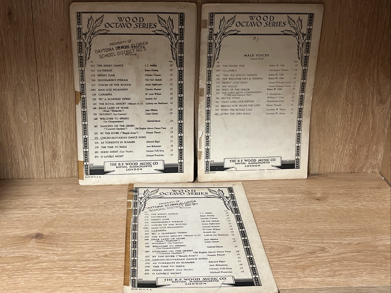 3pc Wood Octavo Series Christmas Carols Music Sheet No 7059-9, 7490-6, 1932/1941