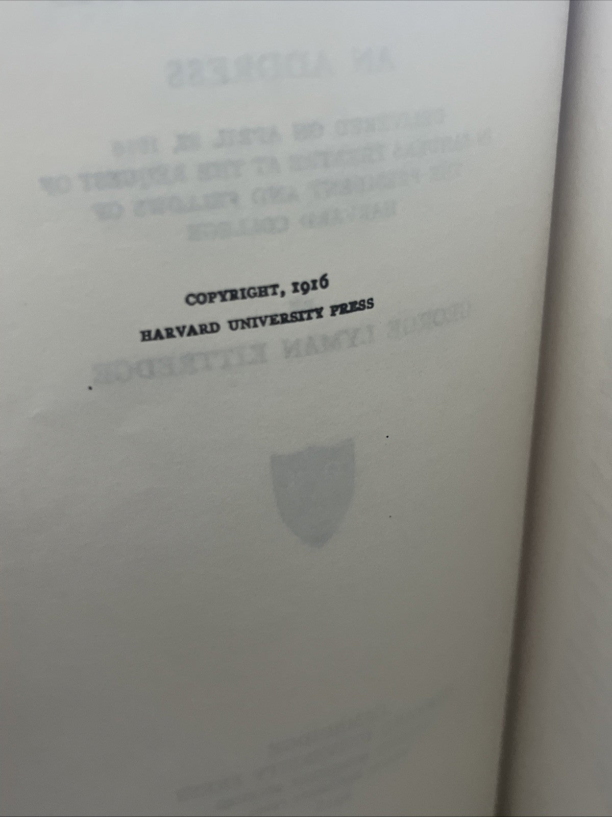 SHAKSPERE : AN ADDRESS Delivered April 23, 1916 In Sander George Lyman Kittredge