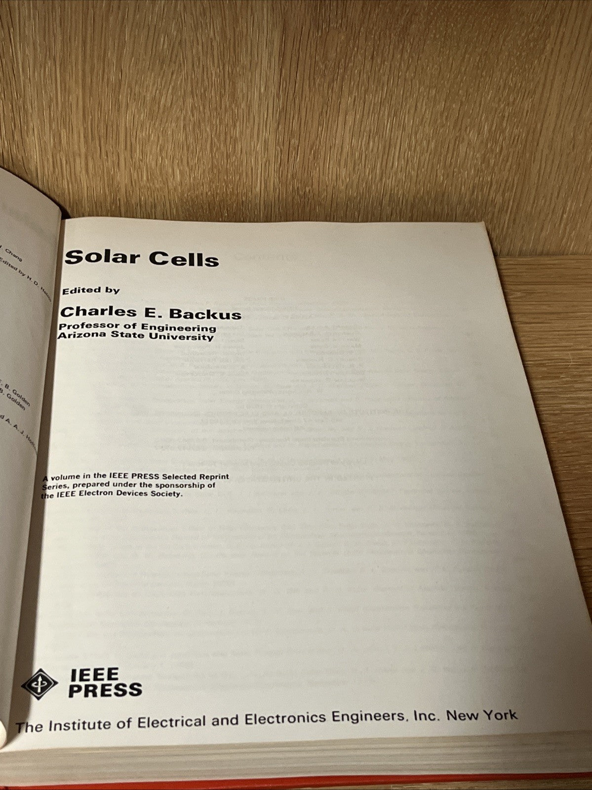 Solar Cells by Charles E. Backus IEEE PRESS Hardcover
