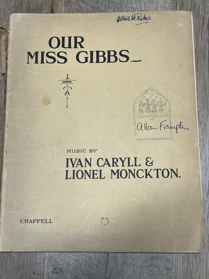OUR MISS GIBBS BY CRYPTOS 1909 SHEET MUSIC IVAN CARYLL LIONEL MONCKTON 1909