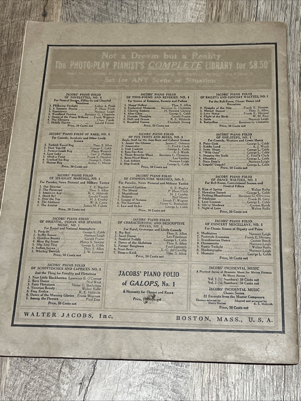 Jacob's Piano Folio No.1 of Ballets & Concert Waltzes for the Ball Room..(1919)