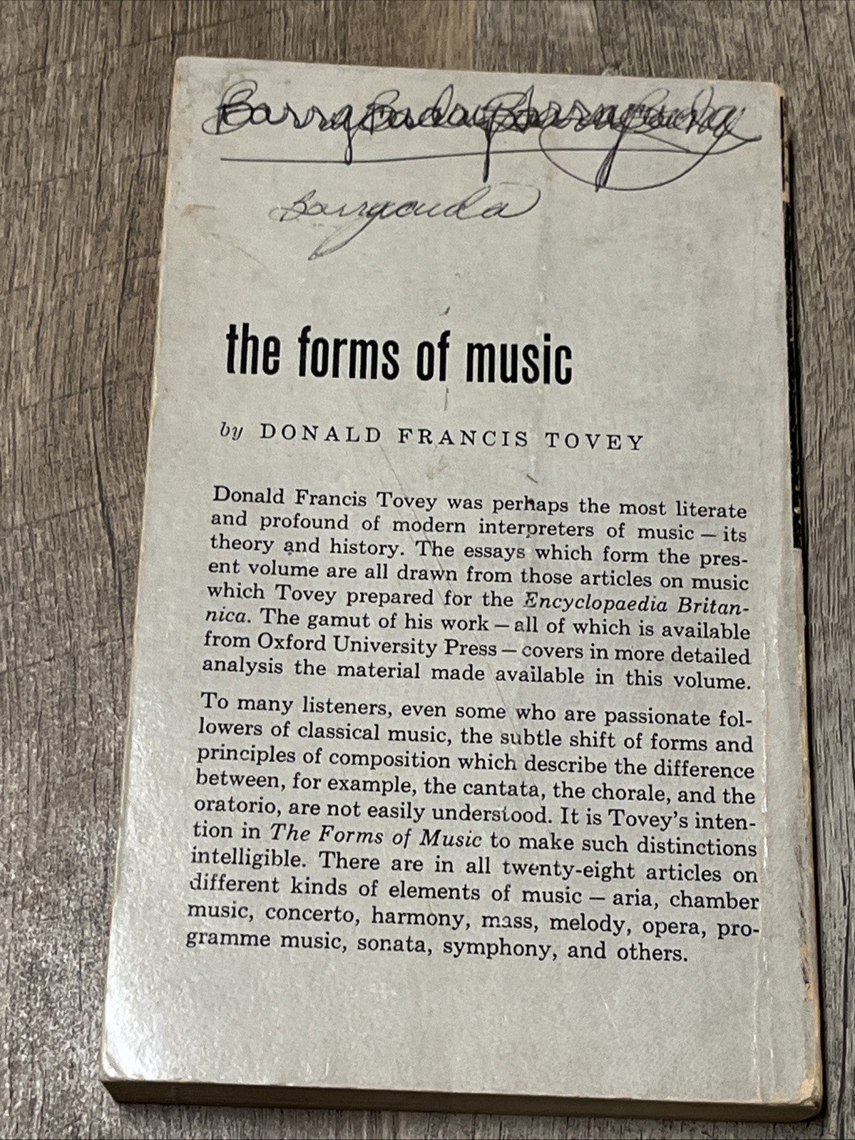 Donald Francis Tovey The Forms of Music  Vintage 7th Printing 1963 *
