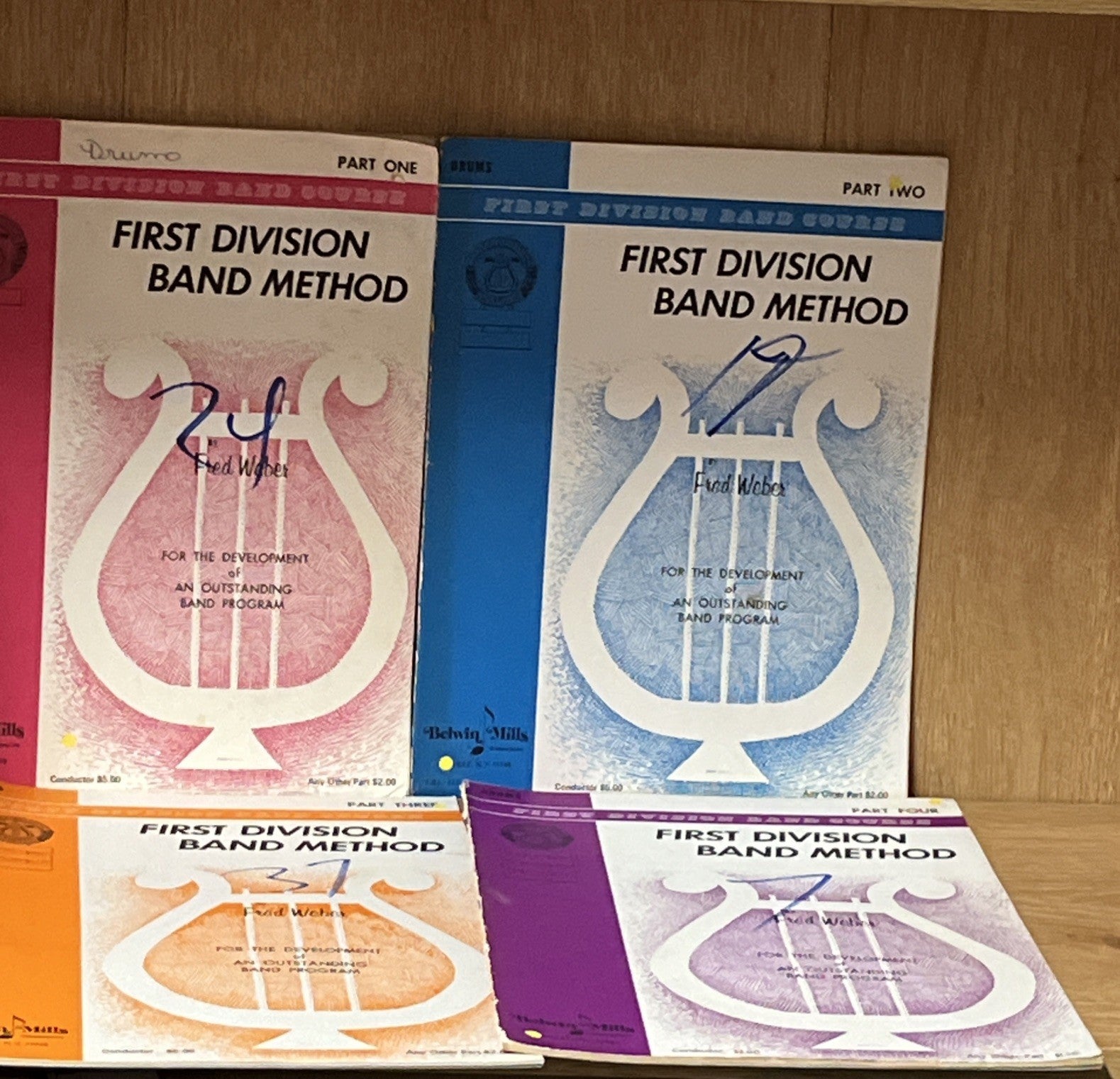 First Division Band Method Drum Sheet Book Lot Volume 1 - 4  (1960s)